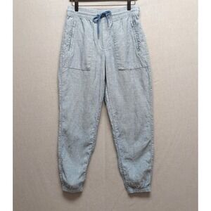 Athleta Cabo Linen Chambray Joggers Women 4 Blue Drawstring Coastal Resort Pants